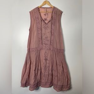 MAGNOLIA PEARL DRESS VINTAGE RARE PINK MAUVE DUSTY ROSE NECK TIE V NECK DRESS